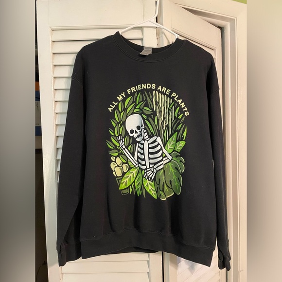 Wicked Clothes “All My Friends are Plants” Skeleton Plants Sweatshirt Pullover - Picture 1 of 3